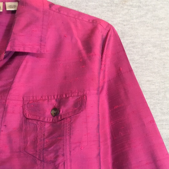 💖 Chico's Silk Textured Oversized Relaxed Fit Fuchsia Jacket Size 2 - Picture 8 of 16